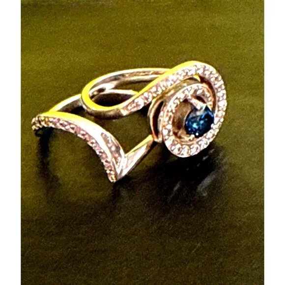 Na Hoku 14K Gold Fancy Blue Diamond Halo Engagement Ring & Wedding Band Set - Picture 1 of 15